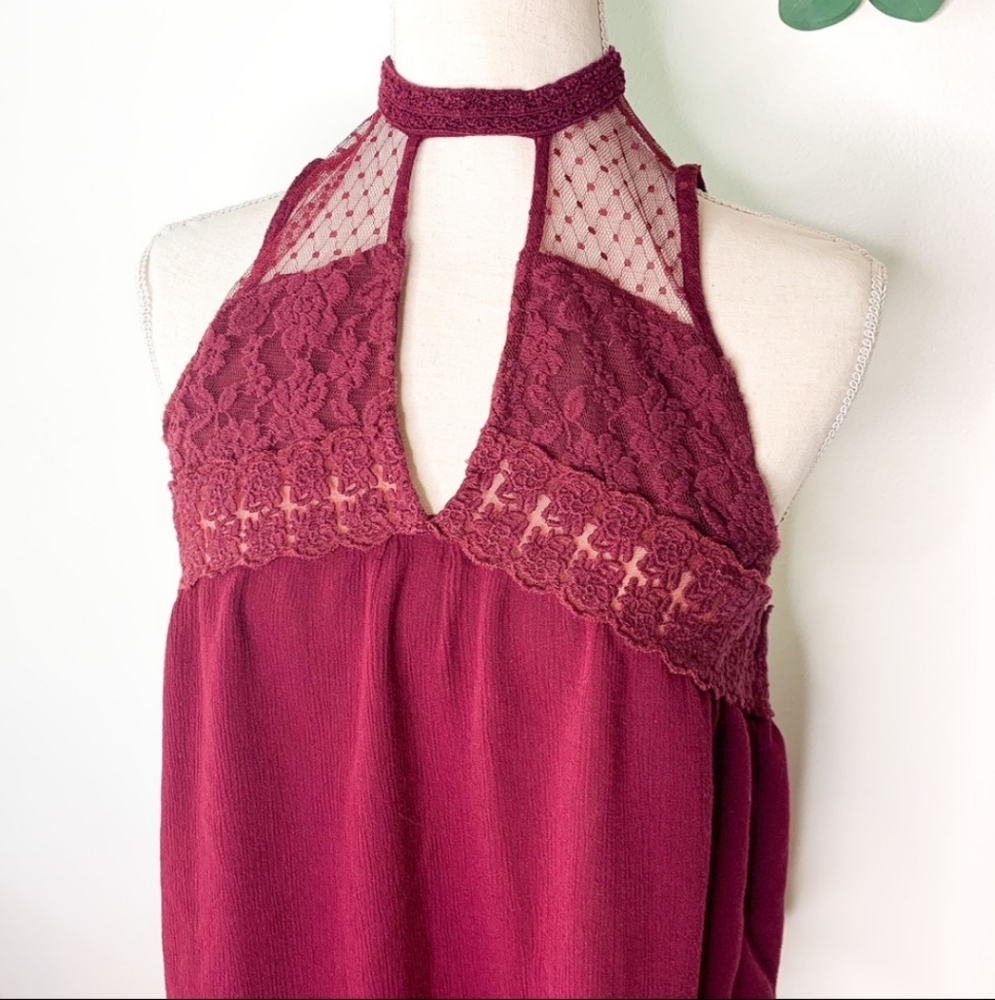 American Eagle Outfitters Burgundy Lace Flowy Top - Picture 2 of 6